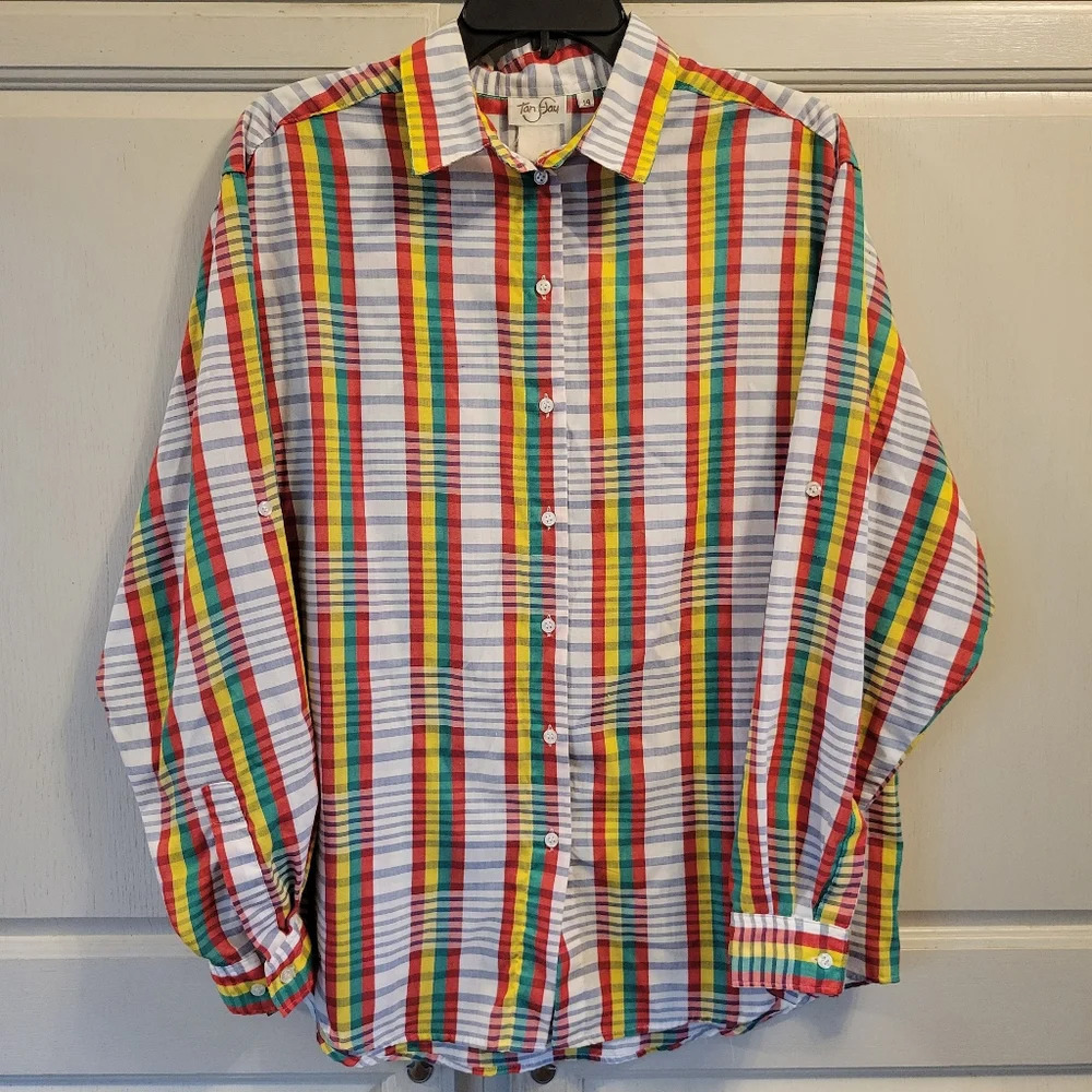 Vintage TanJay Rainbow Plaid Long Sleeve Button Up Shirt